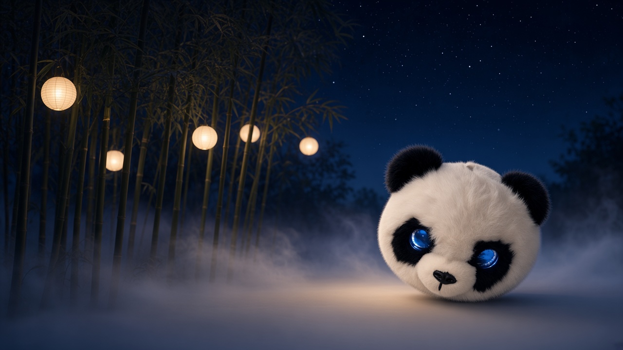 夜色中的熊猫滚滚
